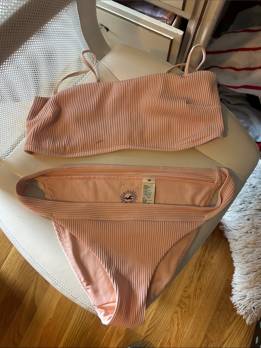 Hollister Ribbed Peach/Pink Bandeau Bikini Set